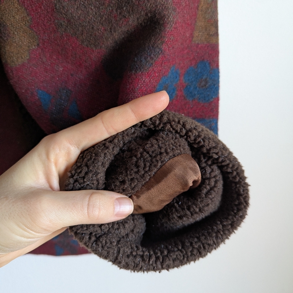 Pendleton Originals Wool Sherpa Trim Blanket Coat Bear Moose Print Burgundy L - Picture 10 of 14